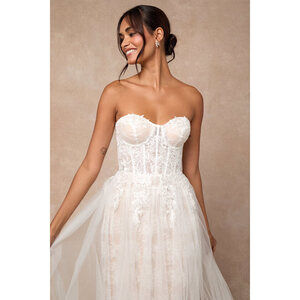 Lulus Colette White And Beige Lace Bustier Maxi Dress - Size M